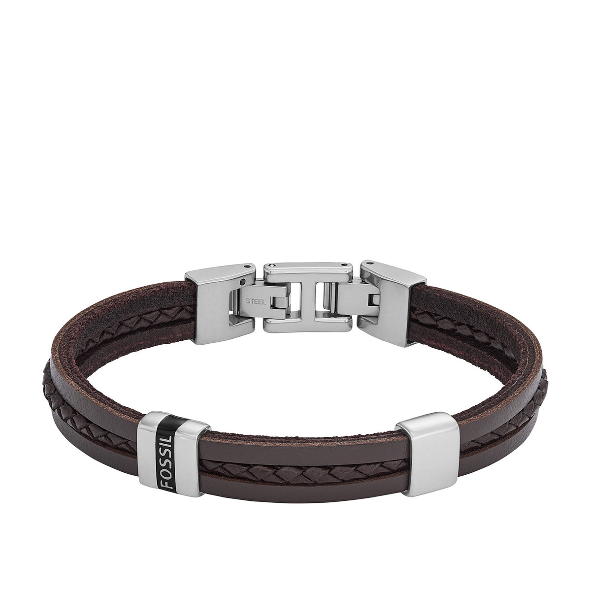 Fossil Men's Leather Essentials Brown Leather Strap Bracelet