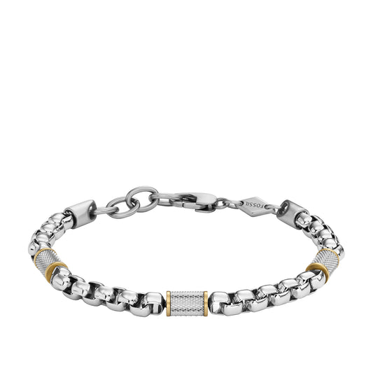 Fossil Men's Machine Knurled Texture Two-Tone Stainless Steel Chain Bracelet