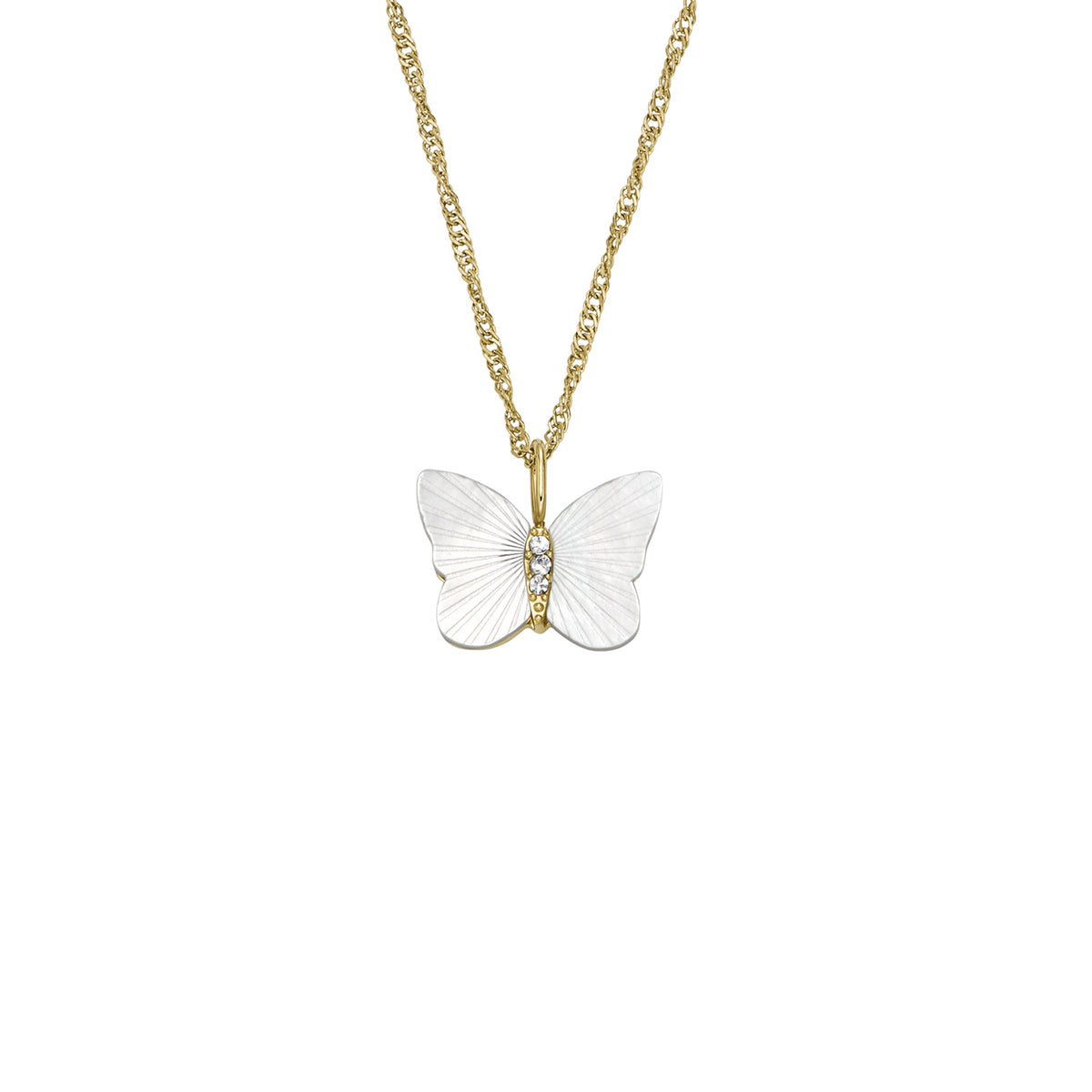 Fossil Women's Sutton Radiant Wings White Mother-of-Pearl Butterfly Chain Necklace - JF04424710