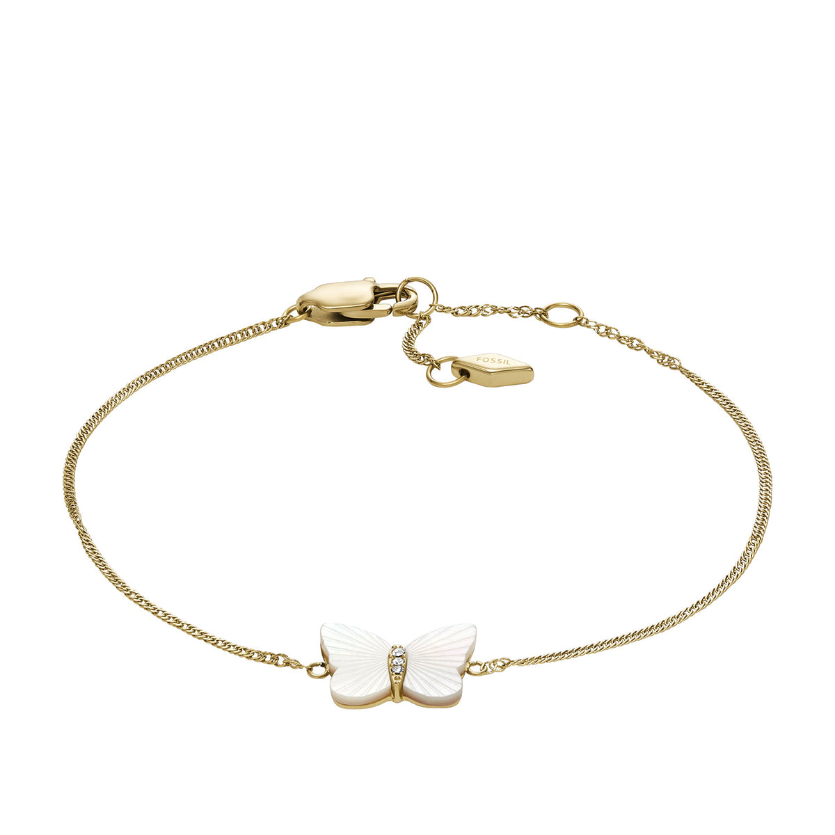 Fossil Women's Sutton Radiant Wings White Mother-of-Pearl Butterfly Chain Bracelet - JF04425710
