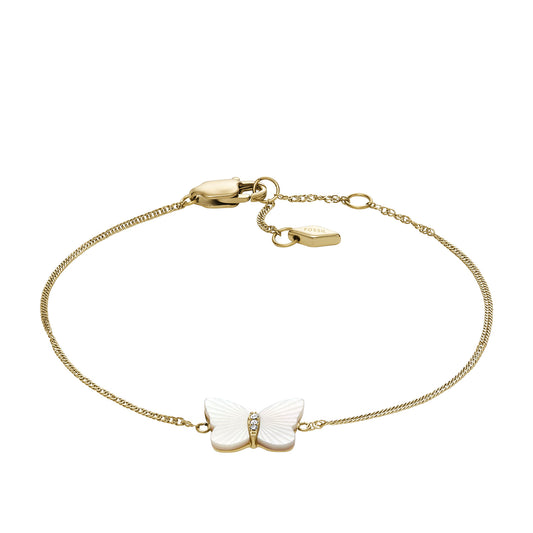 Fossil Women's Sutton Radiant Wings White Mother-of-Pearl Butterfly Chain Bracelet
