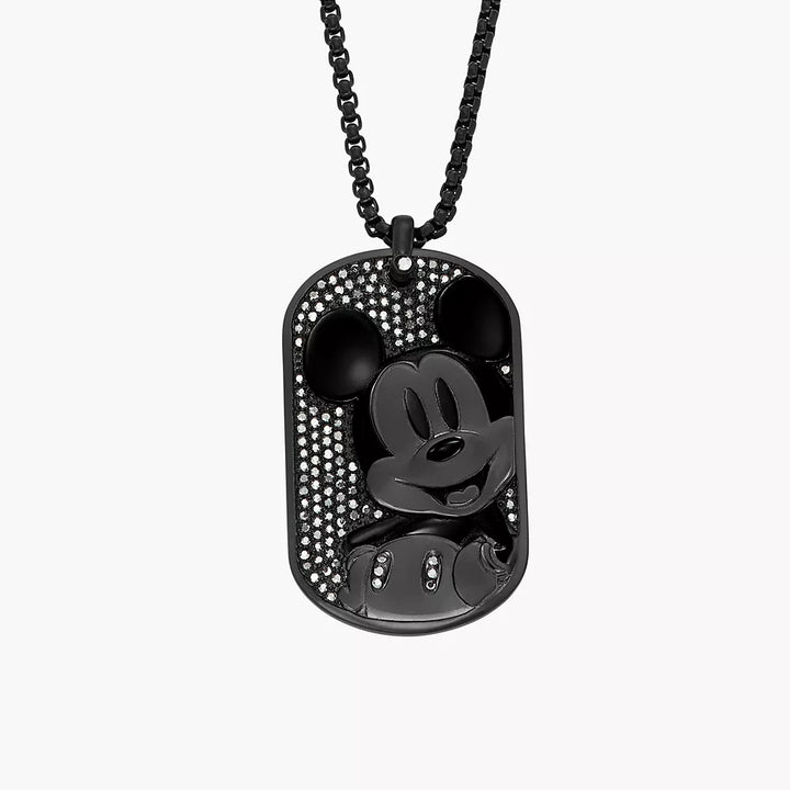 DISNEY FOSSIL SPECIAL EDITION BLACK STAINLESS STEEL TAG NECKLACE