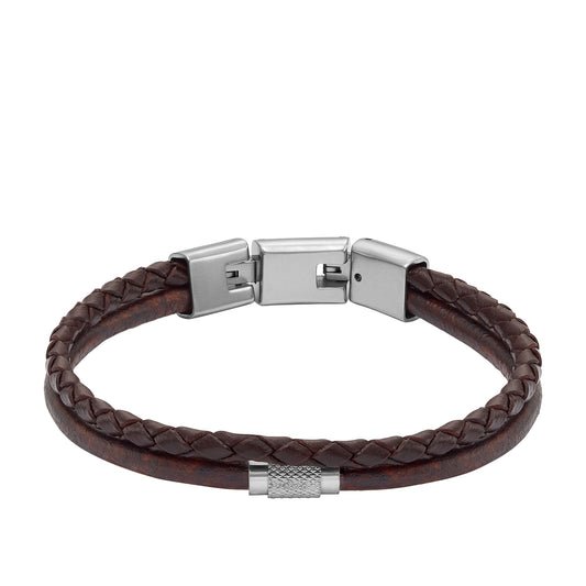 Fossil Men's Machine Knurled Texture Brown Leather Multi-Strand Bracelet
