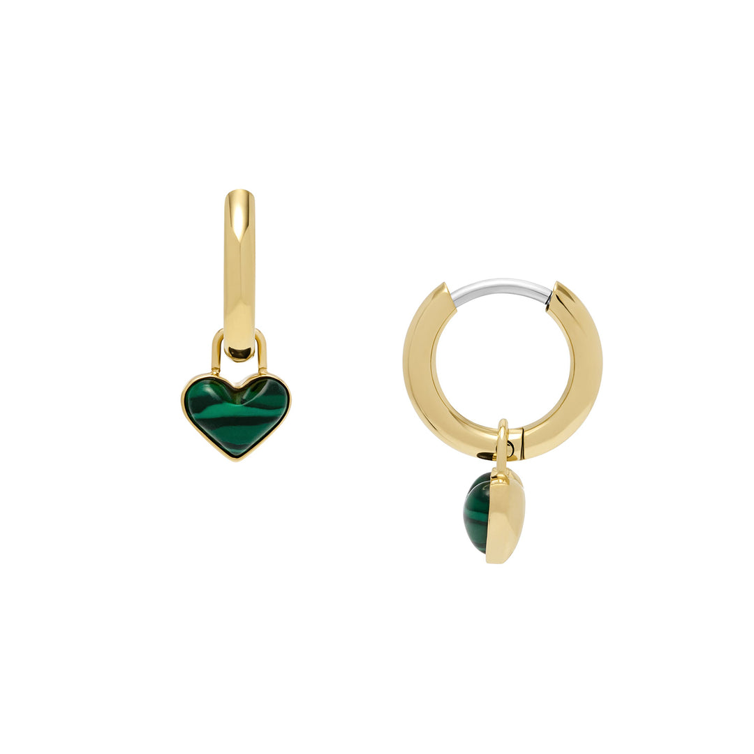 Fossil Women's Sutton Modern Meadows Reconstituted Malachite Heart Hoop Earrings