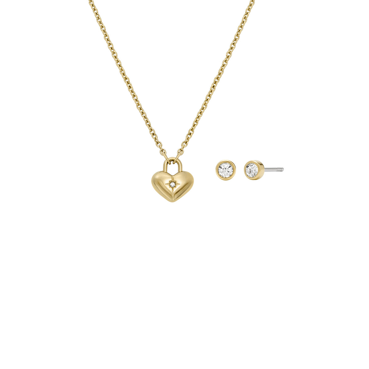 Fossil Women's Sadie Gold-Tone Stainless Steel Heart Necklace and Earrings Gift Set - JF04881SET