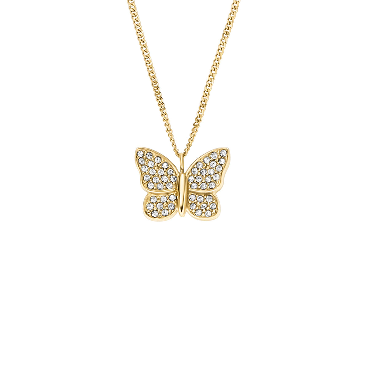 Fossil Women's Sutton Pavé Butterfly Gold-Tone Stainless Steel Pendant Necklace
