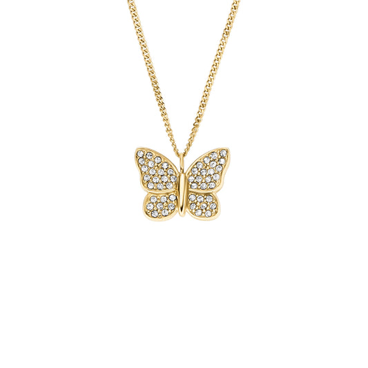 Fossil Women's Sutton Pavé Butterfly Gold-Tone Stainless Steel Pendant Necklace