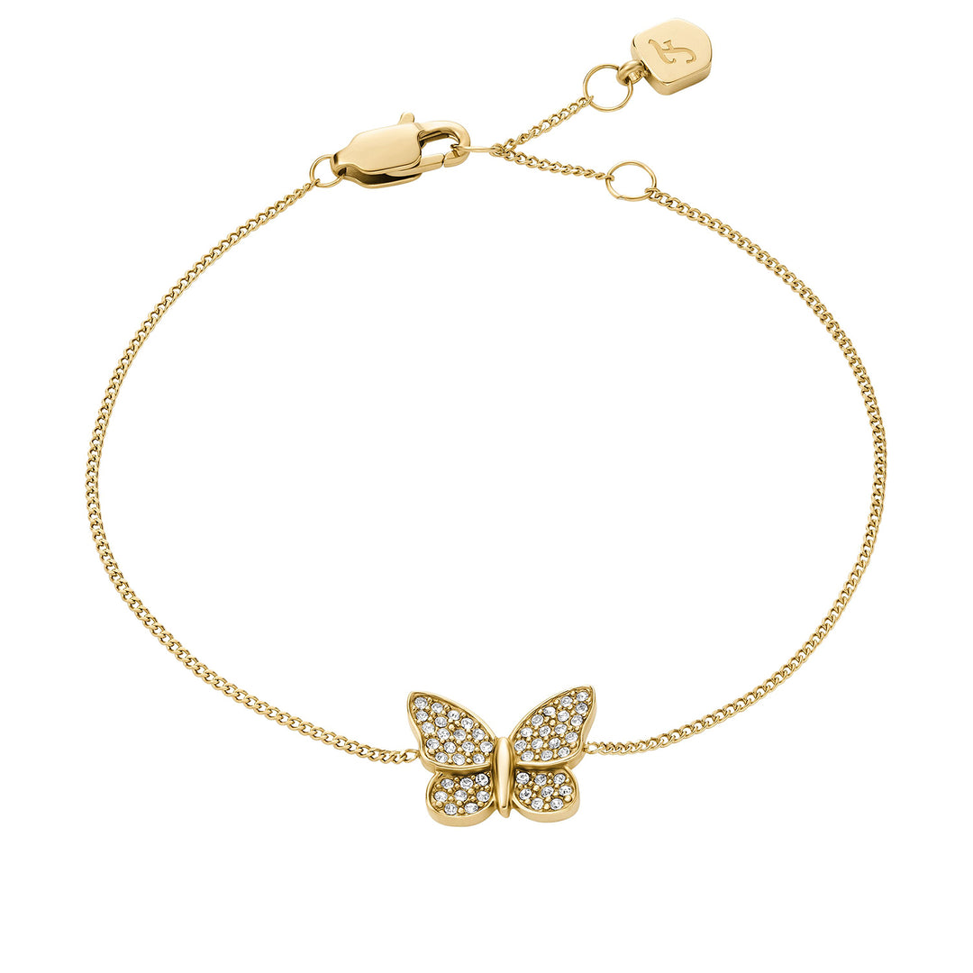 Fossil Women's Sutton Pavé Butterfly Gold-Tone Stainless Steel Station Bracelet
