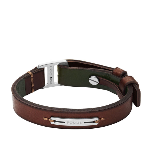 Fossil Men's Machine Rugged Green and Brown Leather Strap Bracelet