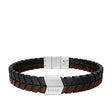 Fossil Men's Woven Black and Brown Leather Bracelet