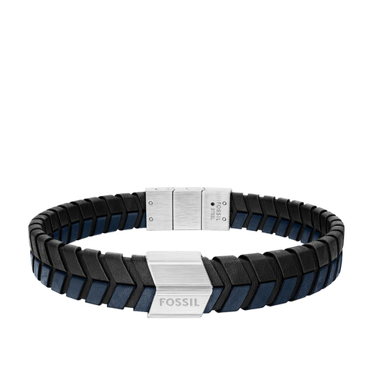 Fossil Men's Woven Blue and Black Leather Bracelet