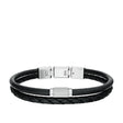 Fossil Men's Machine Knurled Texture Black Leather Multi-Strand Bracelet