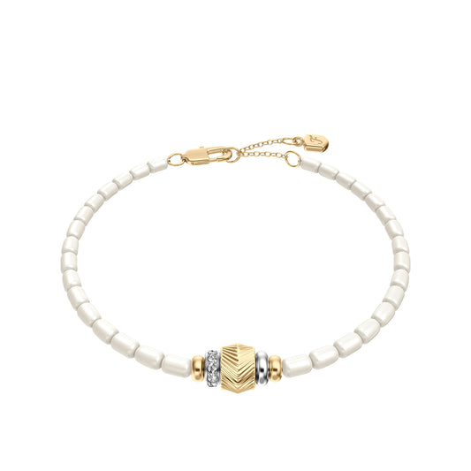 Fossil Women's Harlow Rondelles White Acrylic Pearl Stainless Steel Station Bracelet