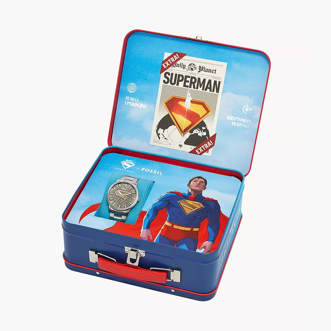 Superman X Fossil Limited-Edition S-Shield Watch Set – The Watch House Superman X Fossil Limited-Edition S-Shield Watch Set – The Watch House