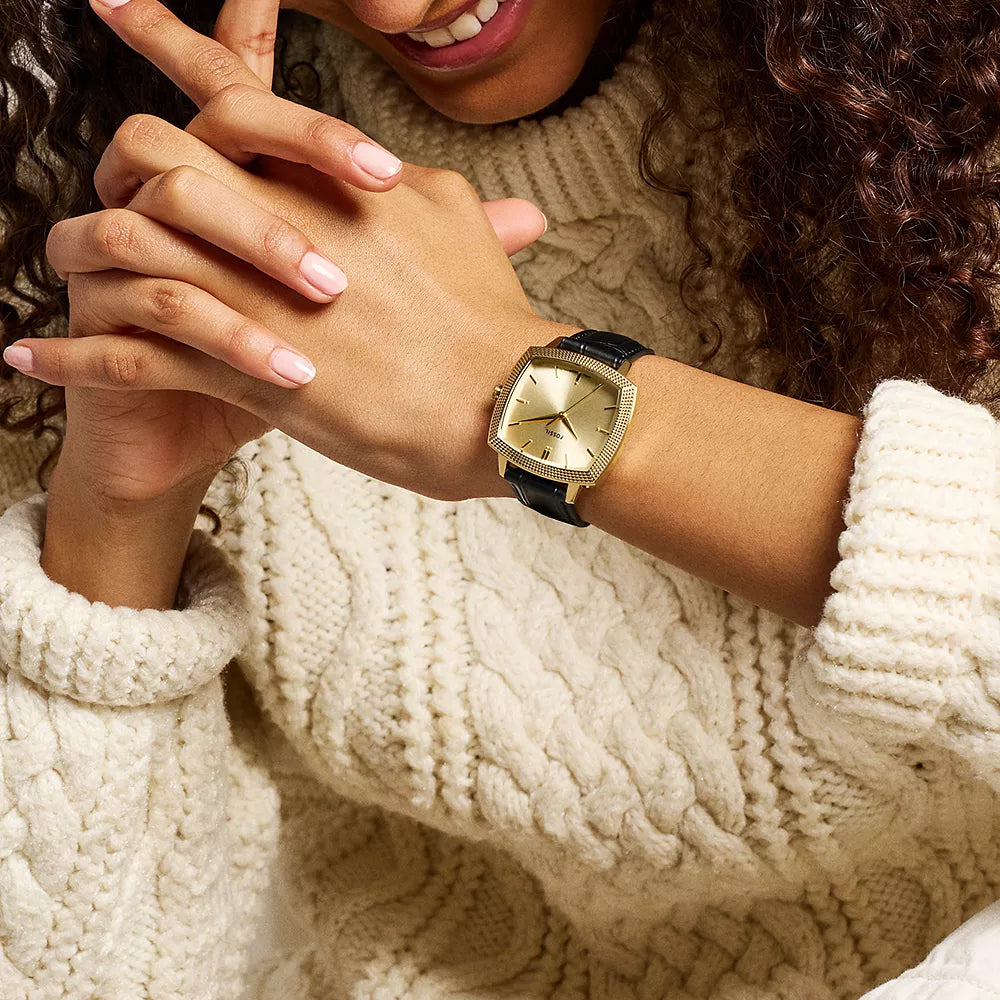 Fossil Unisex Nick Jonas x Fossil Machine Luxe Three-Hand Black Croco Leather Watch - LE1214