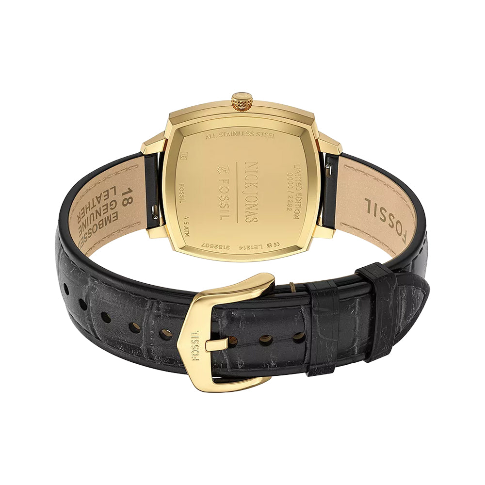 Fossil Unisex Nick Jonas x Fossil Machine Luxe Three-Hand Black Croco Leather Watch