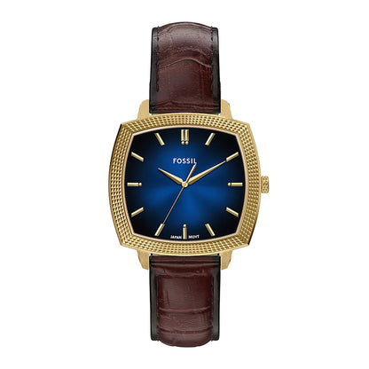 Fossil Unisex Nick Jonas x Fossil Machine Luxe Blue Vignette Three-Hand Brown Croco Leather Watch - LE1215