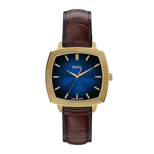 Fossil Unisex Nick Jonas x Fossil Machine Luxe Blue Vignette Three-Hand Brown Croco Leather Watch
