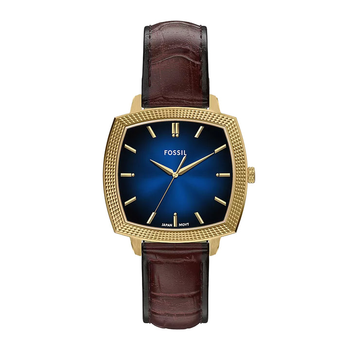 Fossil Unisex Nick Jonas x Fossil Machine Luxe Blue Vignette Three-Hand Brown Croco Leather Watch