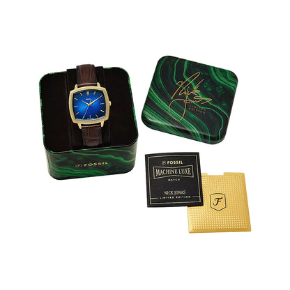 Fossil Unisex Nick Jonas x Fossil Machine Luxe Blue Vignette Three-Hand Brown Croco Leather Watch - LE1215