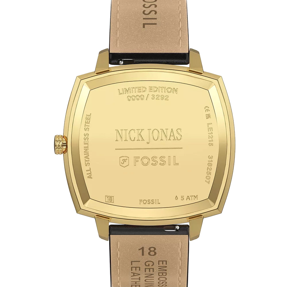Fossil Unisex Nick Jonas x Fossil Machine Luxe Blue Vignette Three-Hand Brown Croco Leather Watch