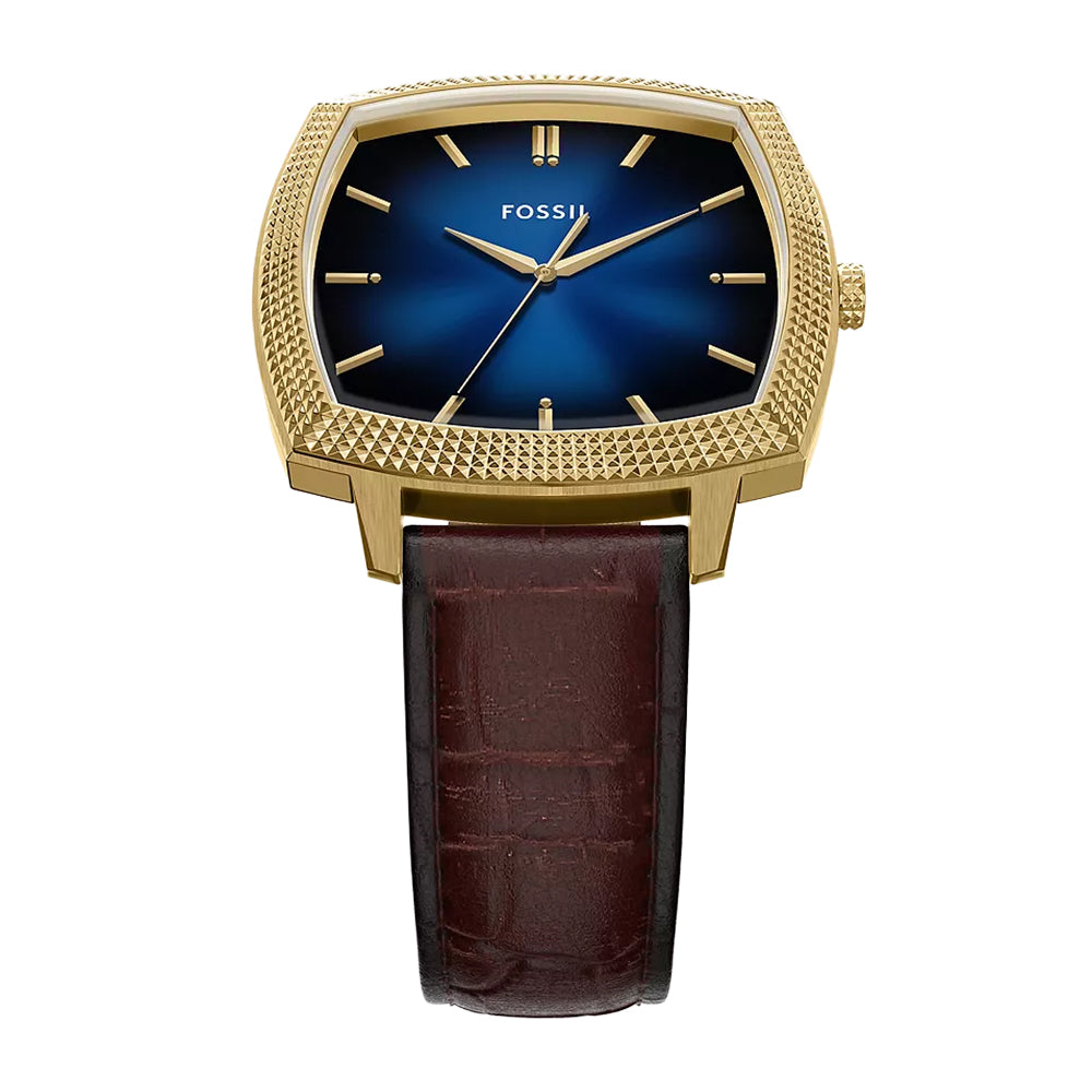 Fossil Unisex Nick Jonas x Fossil Machine Luxe Blue Vignette Three-Hand Brown Croco Leather Watch