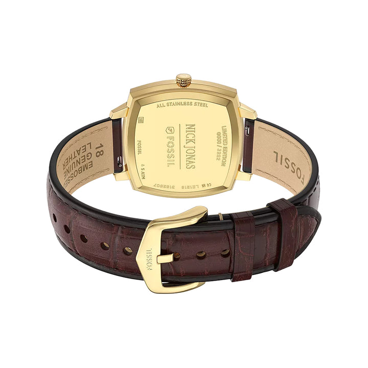Fossil Unisex Nick Jonas x Fossil Machine Luxe Blue Vignette Three-Hand Brown Croco Leather Watch
