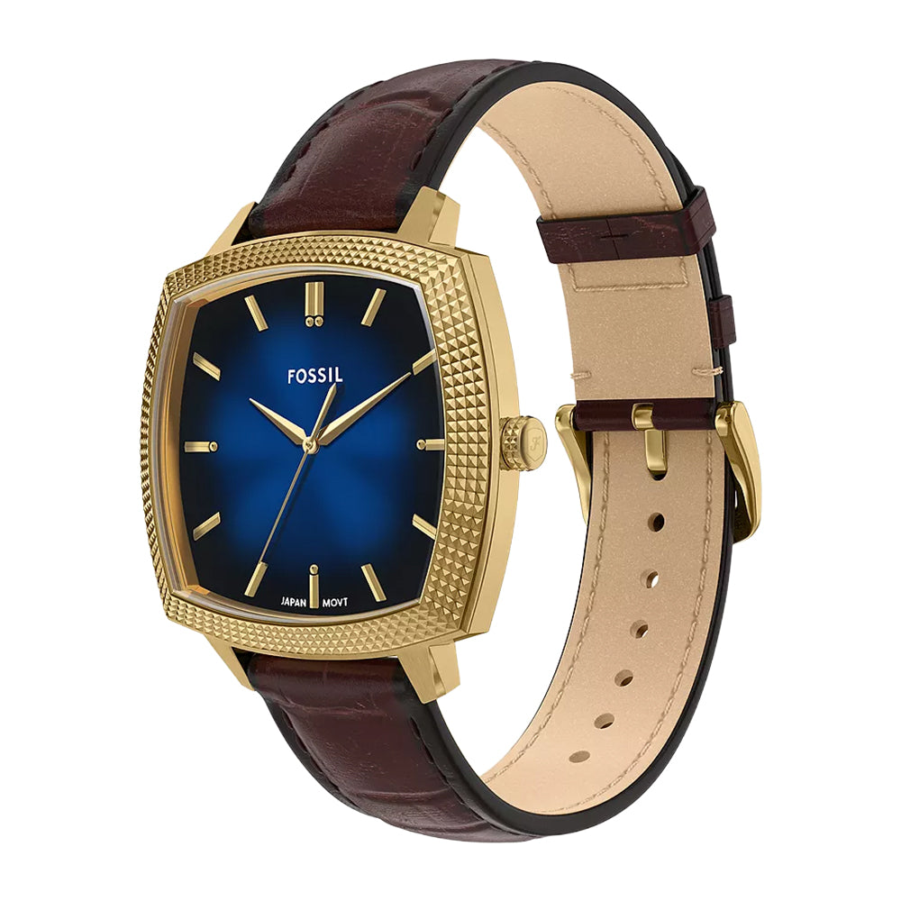 Fossil Unisex Nick Jonas x Fossil Machine Luxe Blue Vignette Three-Hand Brown Croco Leather Watch