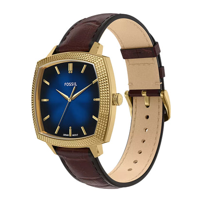 Fossil Unisex Nick Jonas x Fossil Machine Luxe Blue Vignette Three-Hand Brown Croco Leather Watch - LE1215