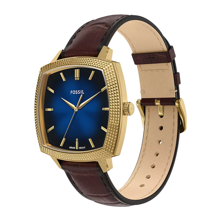 Fossil Unisex Nick Jonas x Fossil Machine Luxe Blue Vignette Three-Hand Brown Croco Leather Watch
