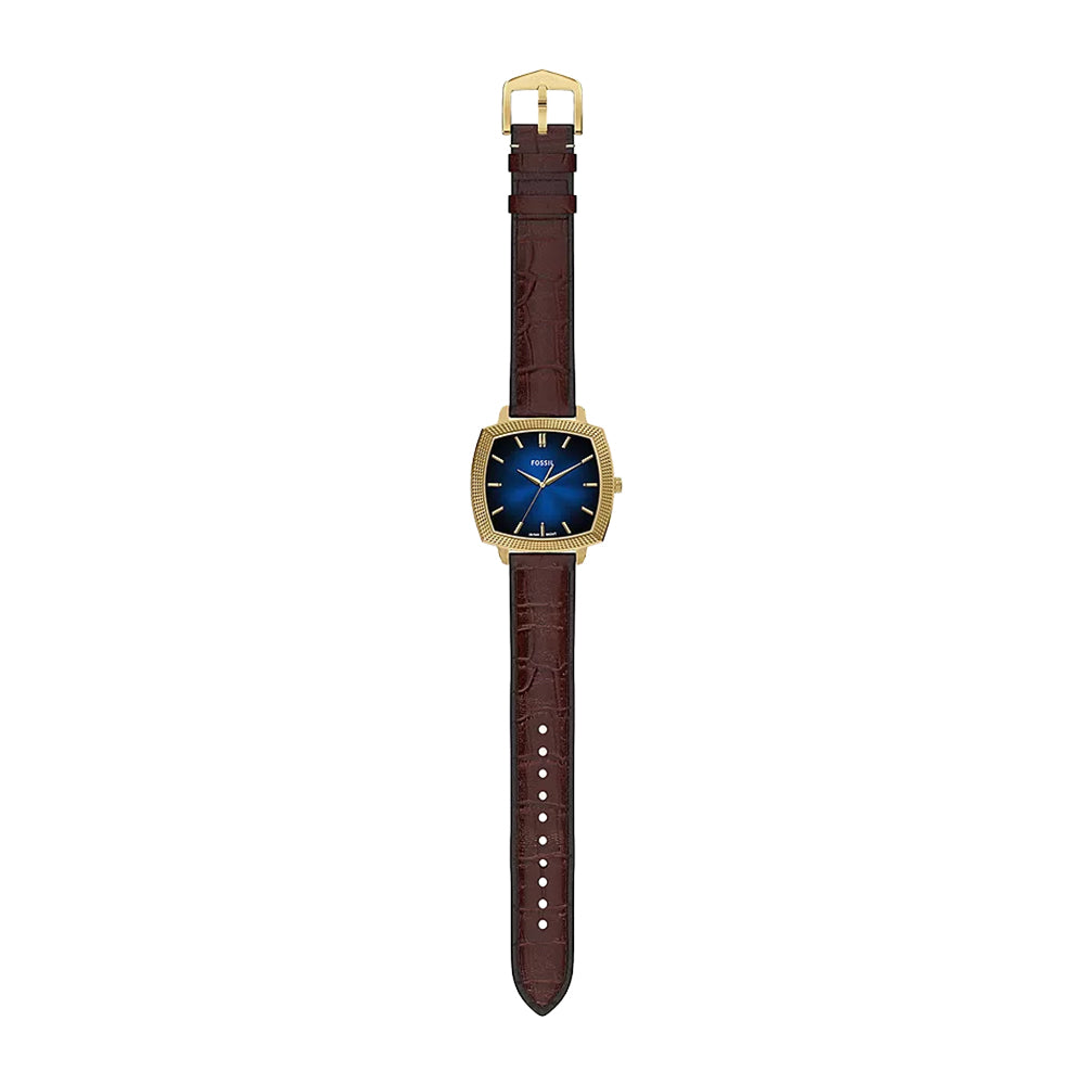 Fossil Unisex Nick Jonas x Fossil Machine Luxe Blue Vignette Three-Hand Brown Croco Leather Watch