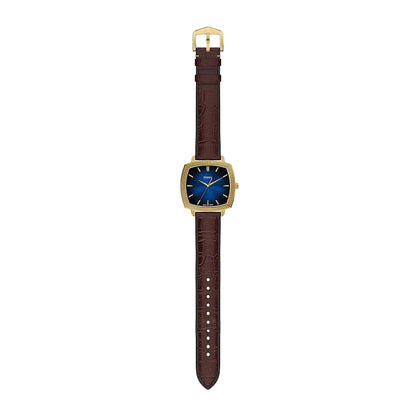 Fossil Unisex Nick Jonas x Fossil Machine Luxe Blue Vignette Three-Hand Brown Croco Leather Watch - LE1215