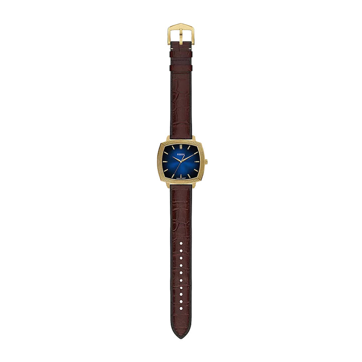 Fossil Unisex Nick Jonas x Fossil Machine Luxe Blue Vignette Three-Hand Brown Croco Leather Watch