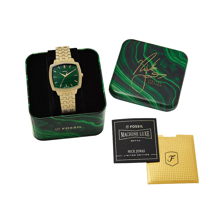 Fossil Unisex Nick Jonas x Fossil Machine Luxe Malachite Three-Hand Gold-Tone Stainless Steel Watch