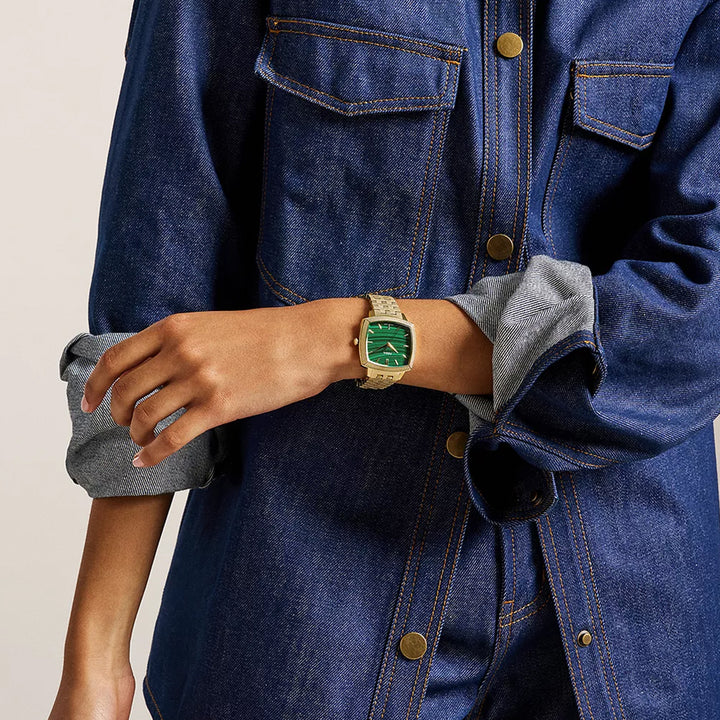 Fossil Unisex Nick Jonas x Fossil Machine Luxe Malachite Three-Hand Gold-Tone Stainless Steel Watch