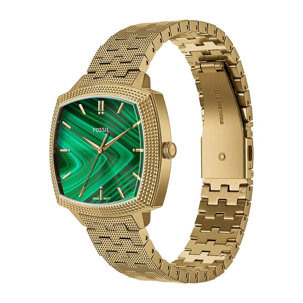 Fossil Unisex Nick Jonas x Fossil Machine Luxe Malachite Three-Hand Gold-Tone Stainless Steel Watch