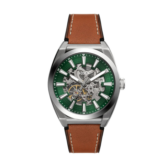 Fossil Everett Silver Leather Men's Watch