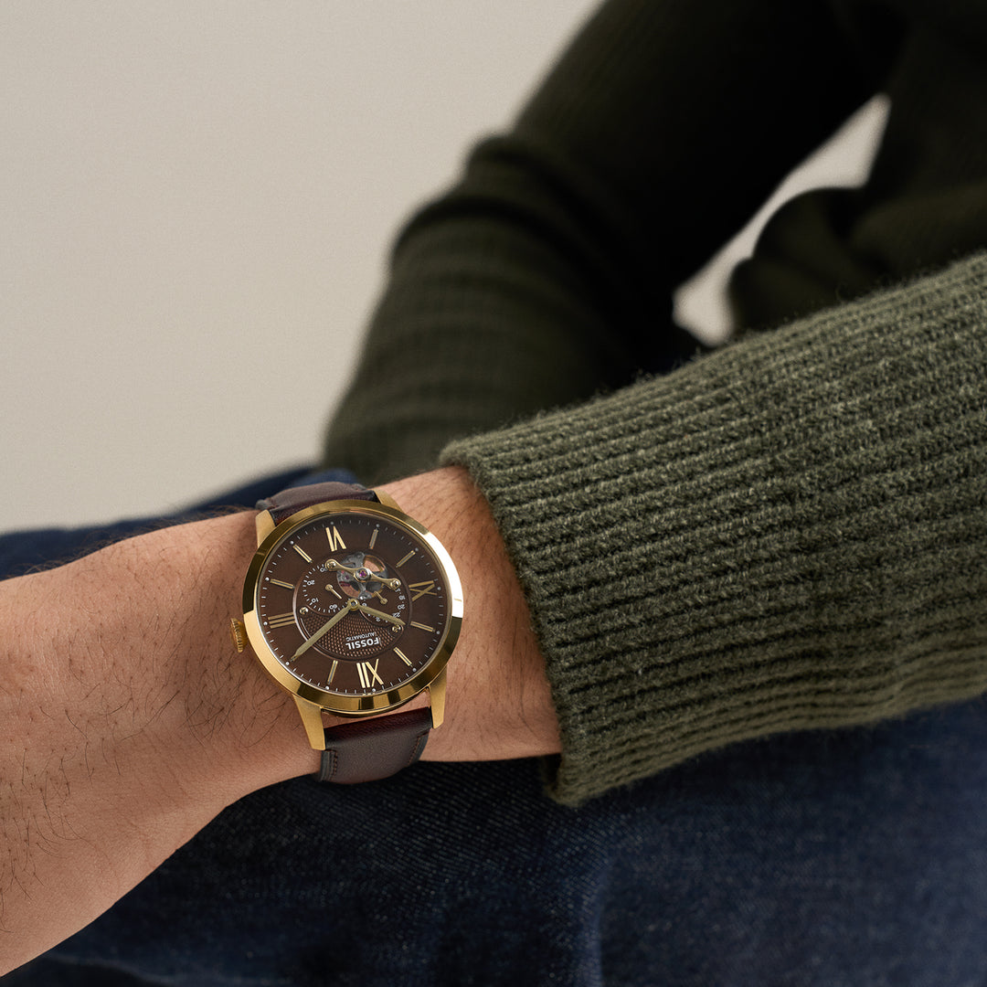 Fossil Men's Townsman 44mm Automatic Brown Leather Watch