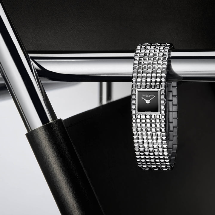 Frederique Constant Ladies Silver Tone Case Black Dial Quartz Watch