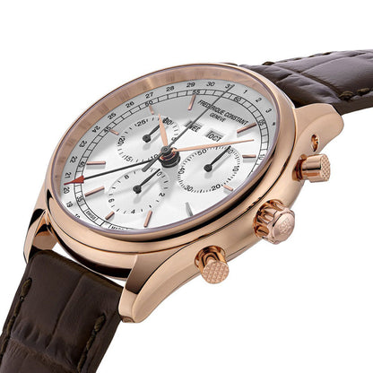 Frederique Constant Men's Rose Gold Tone Case Silver Dial  Quartz Watch - FC-296SW5B4