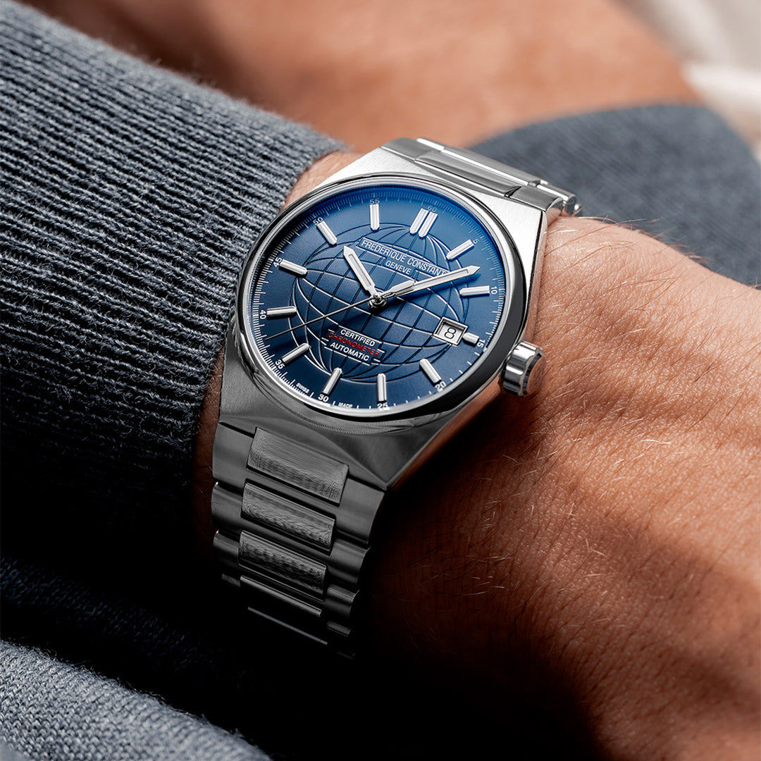 Frederique Constant Ladies Silver Tone Case Blue Dial Automatic Watch