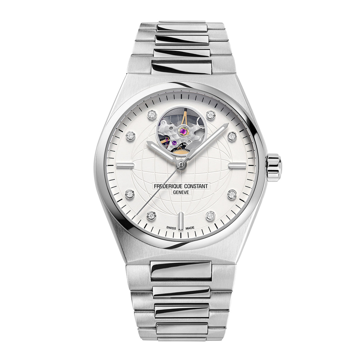ساعة فريدريك كونستانت للرجال بقرص أبيض وهيكل بلون فضي، أوتوماتيكية