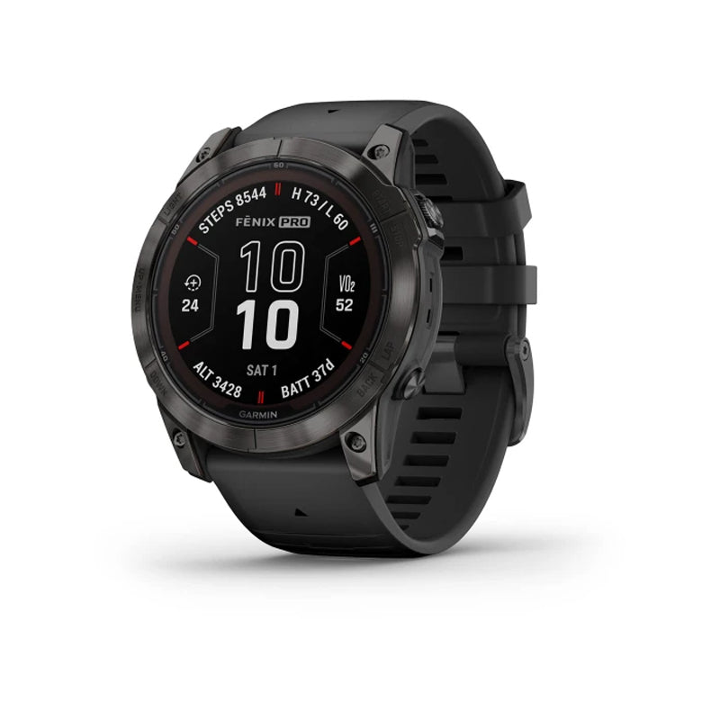 Garmin Fenix 7X Pro Sapphire Solar Edition Carbon Gray Dlc Titanium With Black Band Full Color Display Watch