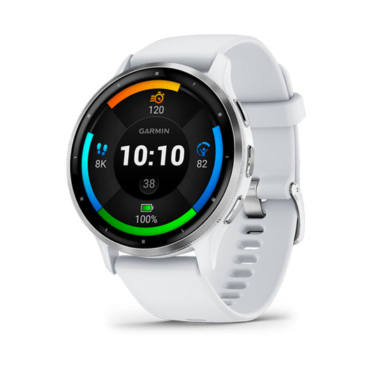 Garmin Venu 3 Silver Stainless Steel Bezel With Whitestone Case And Silicone Band Full Color Display Watch