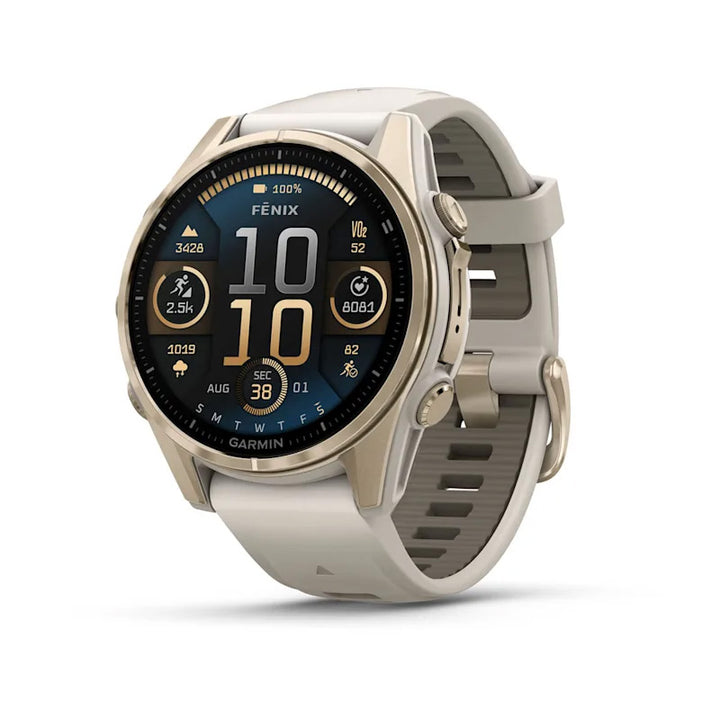 Garmin Fenix 8 - 43mm, Amoled, Sapphire Soft Gold With Fog Gray Dark Sandstone Silicone Band