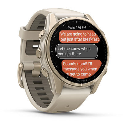 Garmin Fenix 8 - 43mm, Amoled, Sapphire Soft Gold With Fog Gray Dark Sandstone Silicone Band