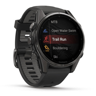 Garmin Fenix 8 - 43mm, Amoled, Sapphire Carbon Gray DLC Titanium With Black/Pebble Gray Silicone