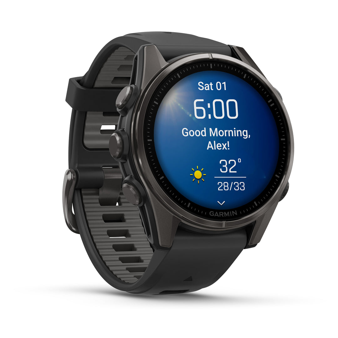 Garmin Fenix 8 - 43mm, Amoled, Sapphire Carbon Gray DLC Titanium With Black/Pebble Gray Silicone