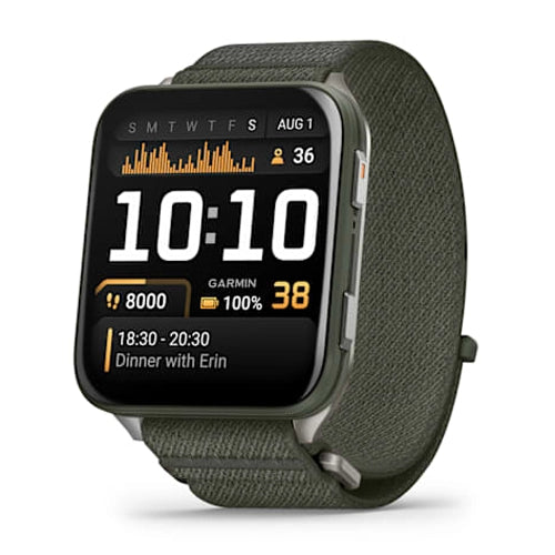 Garmin Venu X1 - لون الطحلب مع غطاء خلفي من التيتانيوم وسوار نايلون مريح بلون الطحلب