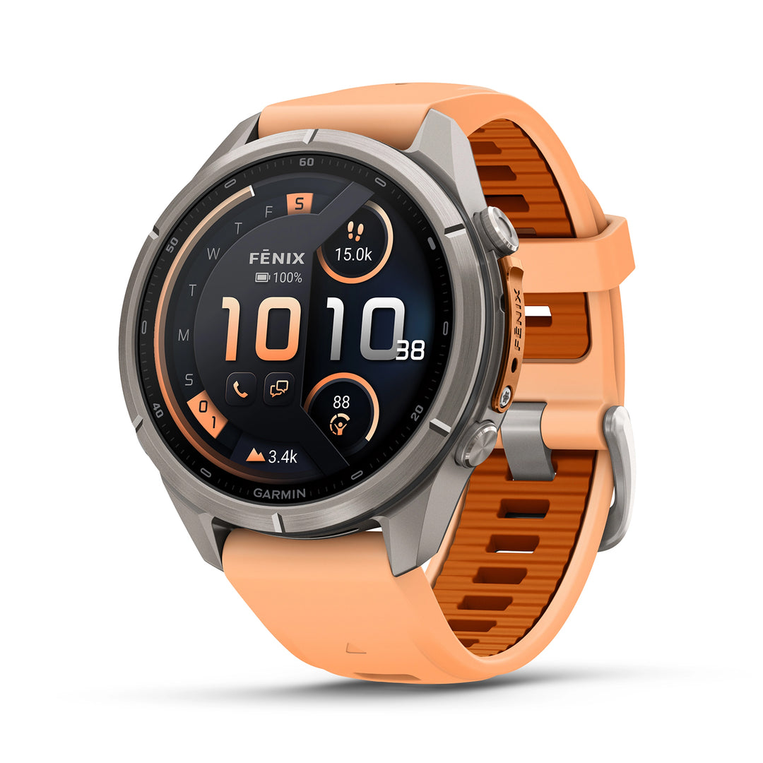 GARMIN FENIX 9 PRO 43MM AMOLED LTE TITANIUM WITH SHELL PINK AUTUMN ORANGE SILICONE BAND
